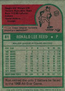 1975 Topps #81 Ron Reed Back
