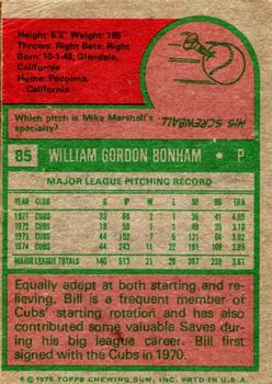 1975 Topps #85 Bill Bonham Back