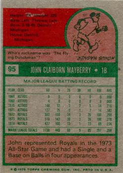 1975 Topps #95 John Mayberry Back