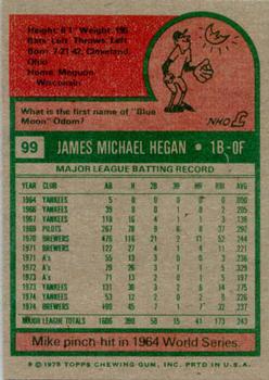 1975 Topps #99 Mike Hegan Back
