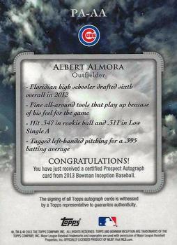 2013 Bowman Inception #PA-AA Albert Almora Back