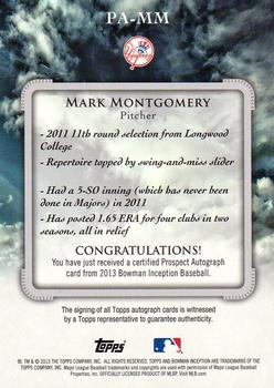 2013 Bowman Inception #PA-MM Mark Montgomery Back