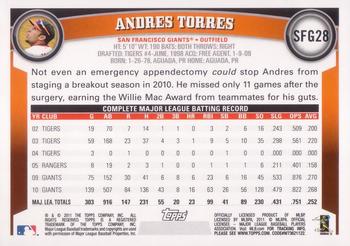 2011 Topps Emerald Nuts San Francisco Giants #SFG28 Andres Torres Back