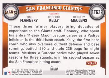 2011 Topps Emerald Nuts San Francisco Giants #SFG32 Tim Flannery/Roberto Kelly/Hensley Meulens Back