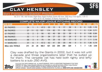 2012 Topps Emerald Nuts San Francisco Giants #SF6 Clay Hensley Back