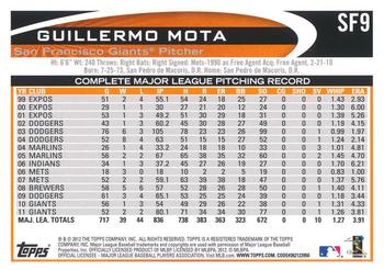 2012 Topps Emerald Nuts San Francisco Giants #SF9 Guillermo Mota Back
