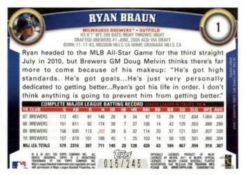 2011 Topps - Red Border #1 Ryan Braun Back