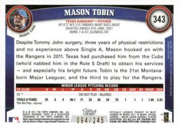 2011 Topps - Red Border #343 Mason Tobin Back