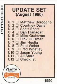 1990 Clinton Giants Update #U12 Checklist Front
