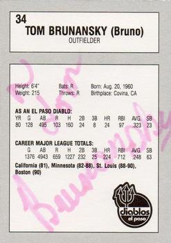 1990 El Paso Diablos All-Time Greats #34 Tom Brunansky Back