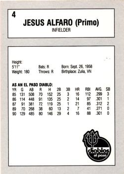 1990 El Paso Diablos All-Time Greats #4 Jesus Alfaro Back