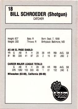 1990 El Paso Diablos All-Time Greats #18 Bill Schroeder Back