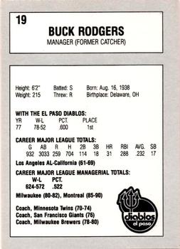 1990 El Paso Diablos All-Time Greats #19 Buck Rodgers Back