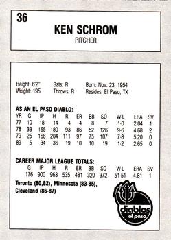 1990 El Paso Diablos All-Time Greats #36 Ken Schrom Back