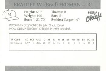1990 Peoria Chiefs #4 Brad Erdman Back