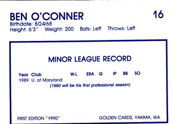 1990 Yakima Bears #16 Ben O'Connor Back
