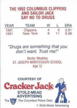 1992 Columbus Clippers Police #11 Jeff Johnson Back