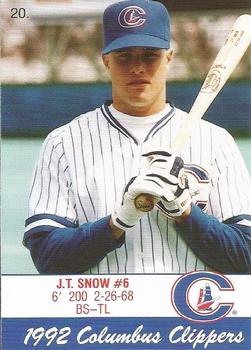 1992 Columbus Clippers Police #20 J.T. Snow Front