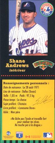1995-96 Hit the Books Montreal Expos Bookmarks #NNO Shane Andrews Back
