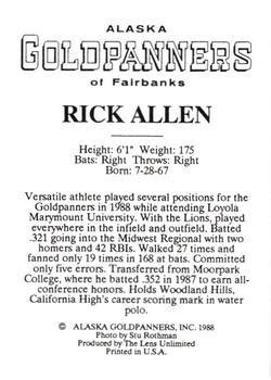 1988 Alaska Goldpanners #NNO Rick Allen Back