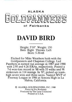 1988 Alaska Goldpanners #NNO David Bird Back