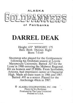 1988 Alaska Goldpanners #NNO Darrel Deak Back