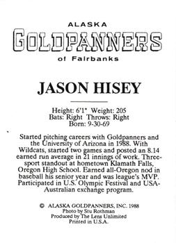 1988 Alaska Goldpanners #NNO Jason Hisey Back