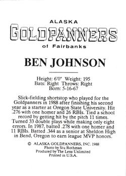 1988 Alaska Goldpanners #NNO Ben Johnson Back