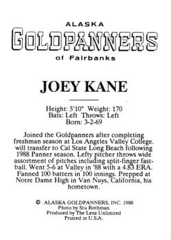 1988 Alaska Goldpanners #NNO Joey Kane Back