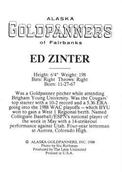 1988 Alaska Goldpanners #NNO Ed Zinter Back