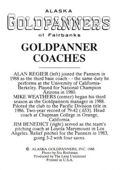 1988 Alaska Goldpanners #NNO Coaching Staff Back