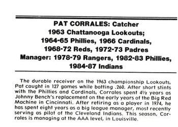 1988 Chattanooga Lookouts Legends #4 Pat Corrales Back