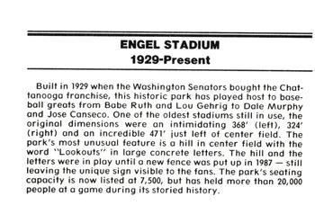 1988 Chattanooga Lookouts Legends #11 Engel Stadium Back