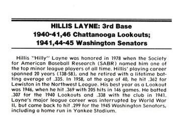 1988 Chattanooga Lookouts Legends #21 Hillis Layne Back