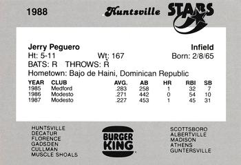 1988 Burger King Huntsville Stars #NNO Jerry Peguero Back