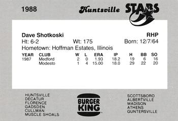 1988 Burger King Huntsville Stars #NNO Dave Shotkoski Back