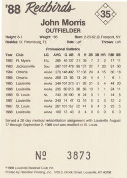1988 Louisville Redbirds #35 John Morris Back