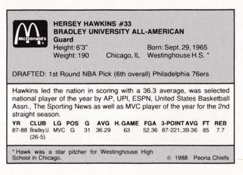 1988 Peoria Chiefs #NNO Hersey Hawkins Back