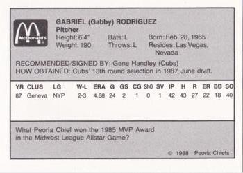 1988 Peoria Chiefs #NNO Gabby Rodriguez Back