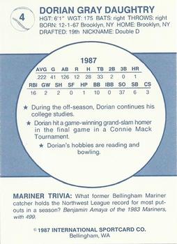 1987 Bellingham Mariners #4 Dorian Daughtry Back