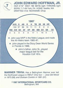 1987 Bellingham Mariners #7 John Hoffman Back