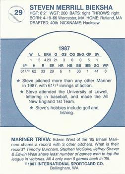 1987 Bellingham Mariners #29 Steve Bieksha Back