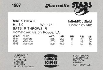 1987 Burger King Huntsville Stars #NNO Mark Howie Back