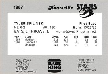 1987 Burger King Huntsville Stars #NNO Tyler Brilinski Back