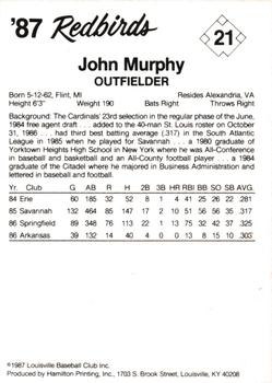 1987 Louisville Redbirds #21 John Murphy Back