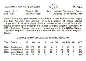1987 San Antonio Dodgers #19 Jon Pequignot Back
