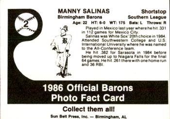 1986 Birmingham Barons #2 Manny Salinas Back