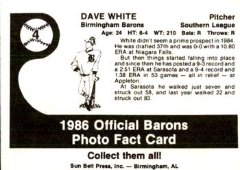 1986 Birmingham Barons #4 Dave White Back