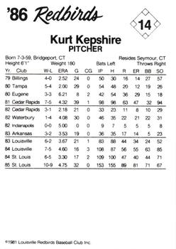 1986 Louisville Redbirds #14 Kurt Kepshire Back