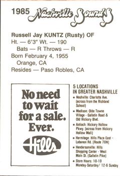 1985 Hills Nashville Sounds #NNO Rusty Kuntz Back
